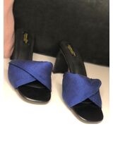 Chaussures à talons en Pagne Tissé et cuir Bleu Noir - Christina Diaw