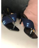 Chaussures à talons en Pagne Tissé et cuir Bleu Style Lepi et Noir   - Christina Diaw